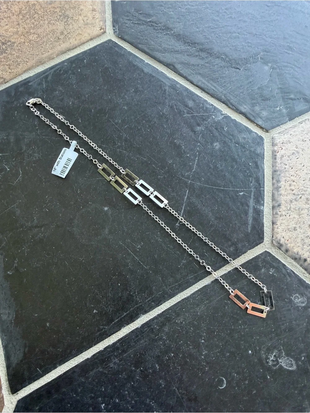 14kt. White Gold Stations Link Necklace 18” long
